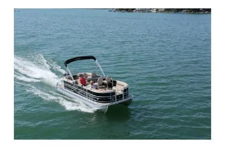 Slide: The Image of 2017 South Bay 222CR pontoon boat cruising on a lake. - 6