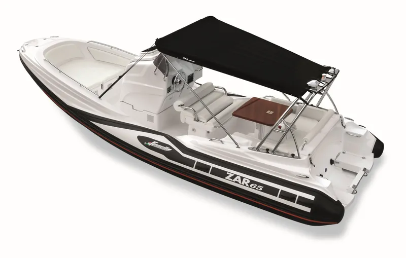 Slide: The Image of Zar Formenti 65 Suite 2025 boat with canopy and seating, side view. - 17
