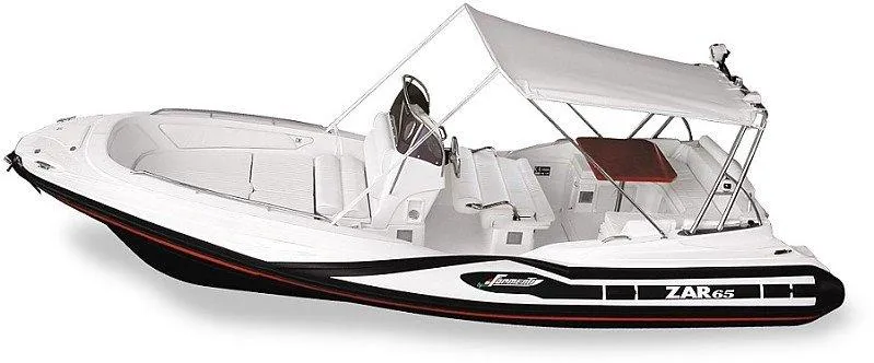 Slide: The Image of 2025 Zar Formenti 65 Suite boat with canopy, sleek design, and spacious seating. - 25