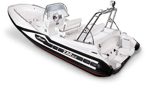 Slide: The Image of 2025 Zar Formenti 65 Suite inflatable boat, sleek design, white and black color scheme. - 26