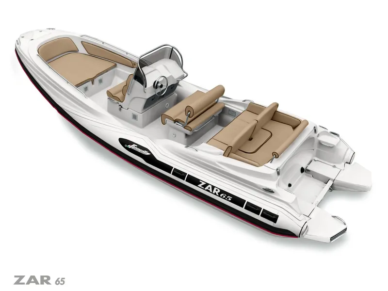 Slide: The Image of 2025 Zar Formenti 65 Suite boat with sleek design and comfortable seating. - 5