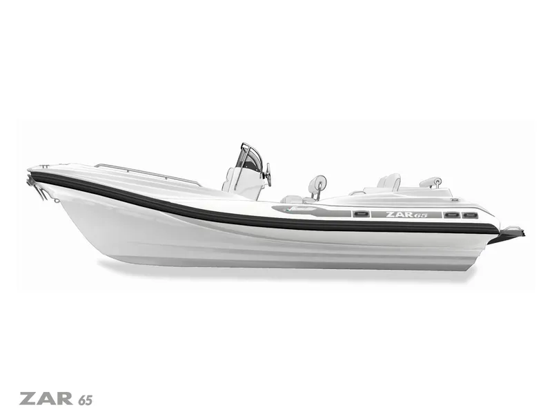 Slide: The Image of 2025 Zar Formenti 65 Suite boat, sleek white design, side view. - 8