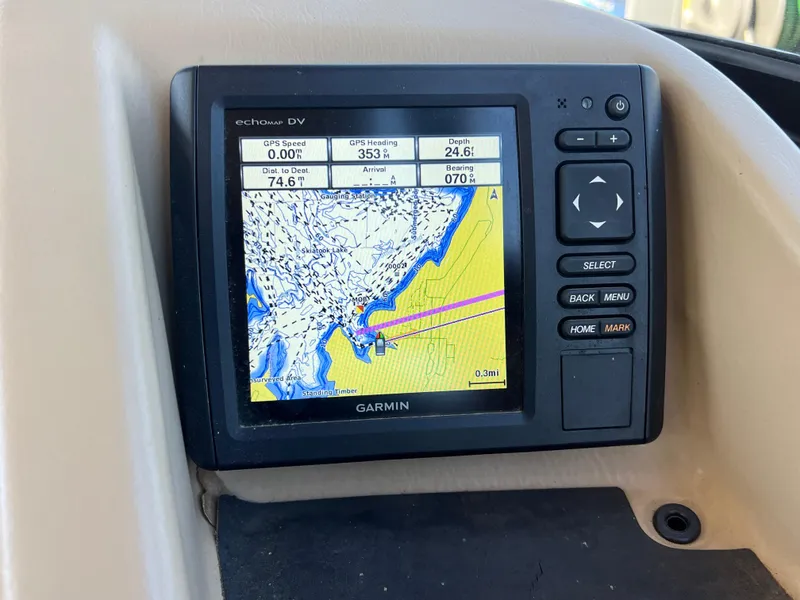 Slide: The Image of Garmin GPS display on 2016 Bennington 2552 QCW I/O boat dashboard. - 27