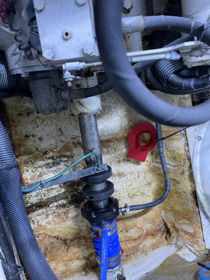 Slide: The Image of Engine room of 1987 Lien Hwa 47' Mark III Sundeck Motor Yacht, showing mechanical components. - 49