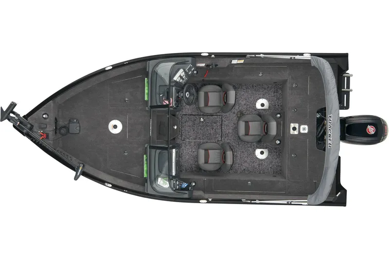 Slide: The Image of Interior of 2025 Tracker Pro Guide V-175 WT boat, featuring steering wheel and seating. - 10