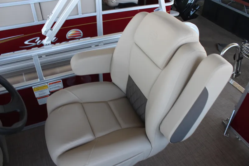 Slide: The Image of 2025 Sun Tracker Bass Buggy 16 XL Select boat seat, beige upholstery, comfortable design. - 11