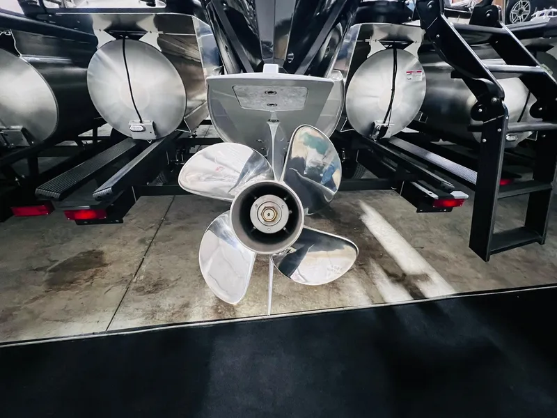 Slide: The Image of Propeller of 2025 Harris Solstice 250 pontoon boat, showcasing sleek design and engineering. - 26