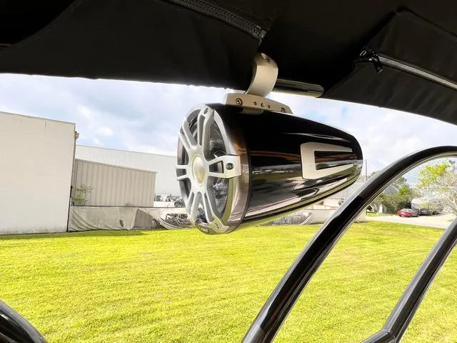 Slide: The Image of 2025 Aloha 23' Paradise Arch Sport Tower speaker on a sunny day. - 11