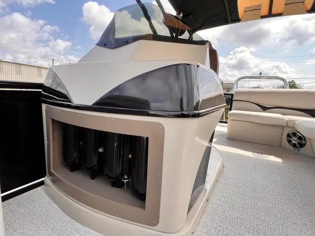 Slide: The Image of 2025 Aloha 23' Paradise Arch Sport Tower boat interior with modern design and seating. - 9