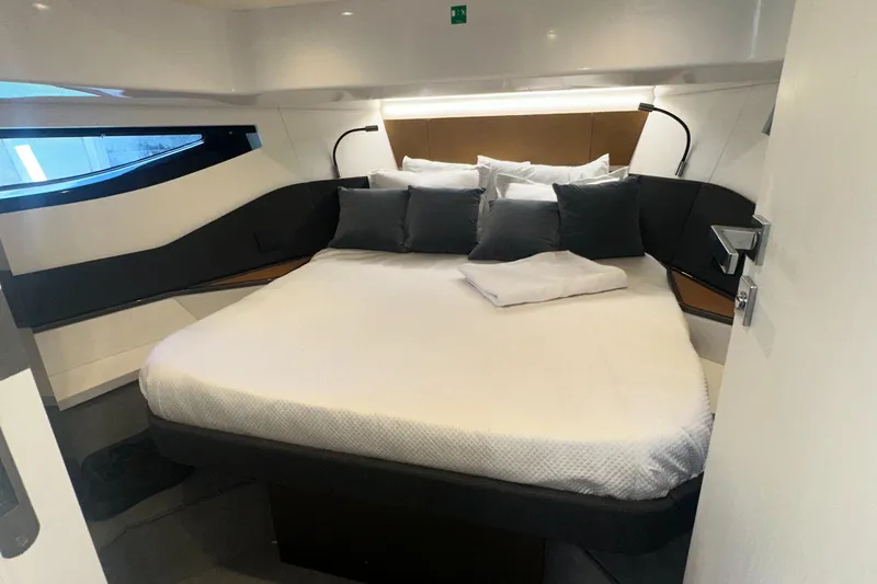 Slide: The Image of Luxurious bedroom interior of 2021 Azimut Verve 47 yacht with modern design. - 40