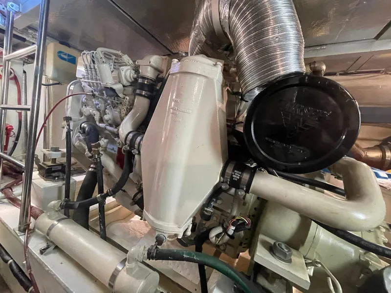 Slide: The Image of Engine room of 2002 Transpacific Marine EAGLE 53 yacht, showcasing mechanical components. - 7