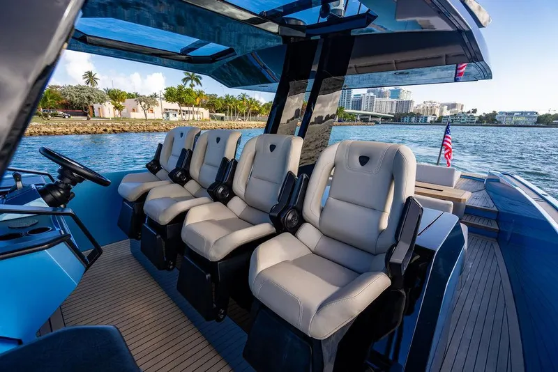 Slide: The Image of Luxury seating on 2022 Wajer 55 S yacht, featuring sleek design and waterfront view. - 30