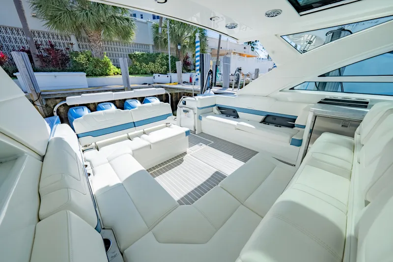 Slide: The Image of Luxurious interior of 2018 Formula 430 Super Sport Crossover yacht with white seating. - 2