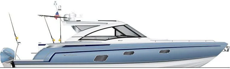 Slide: The Image of 2018 Formula 430 Super Sport Crossover boat, sleek design, blue and white exterior. - 36