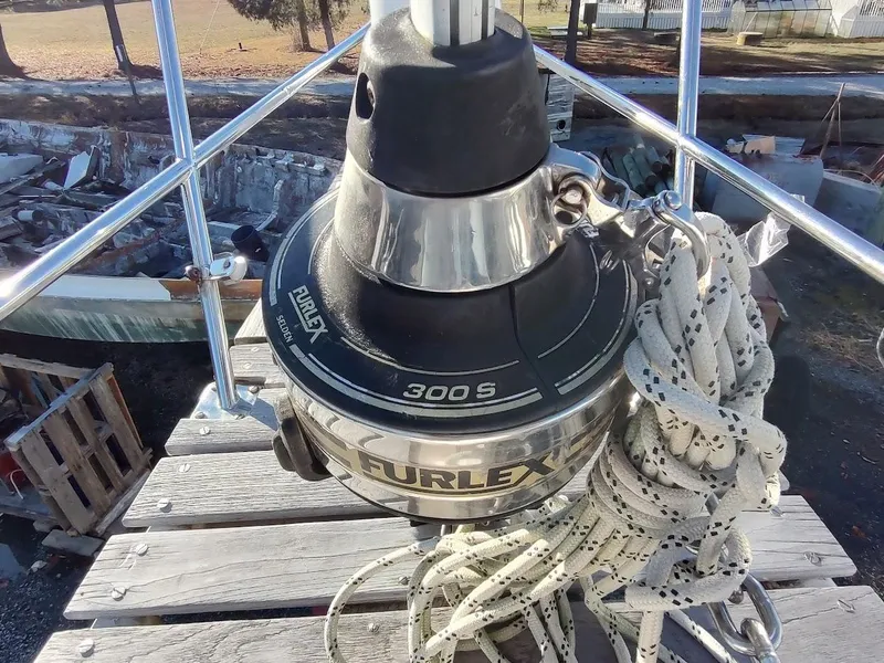 Slide: The Image of Furlex 300S furling system on 1977 Hallberg-Rassy 41 sailboat deck. - 20