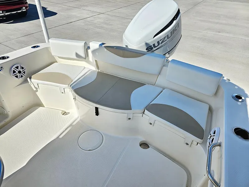 Slide: The Image of 2025 Bulls Bay 230 CC boat interior with Suzuki engine, featuring spacious seating and modern design. - 10