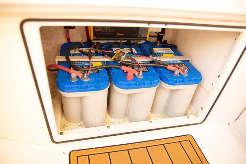 Slide: The Image of Four marine batteries in Everglades 253 Center Console, 2017 model. - 32