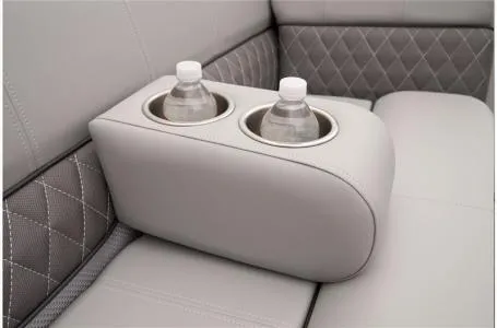 Slide: The Image of 2024 Ranger 223C interior with dual cup holders and quilted upholstery. - 10