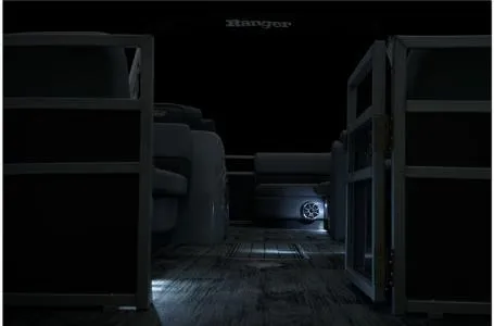 Slide: The Image of 2024 Ranger 223C boat interior with ambient lighting and sleek design. - 3