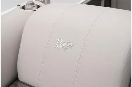 Slide: The Image of 2024 Ranger 223C boat seat with elegant stitching and logo detail. - 9
