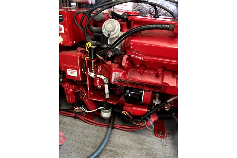 Slide: The Image of Red Westerbeke engine in a 1987 Hatteras 40 Double Cabin yacht. - 15