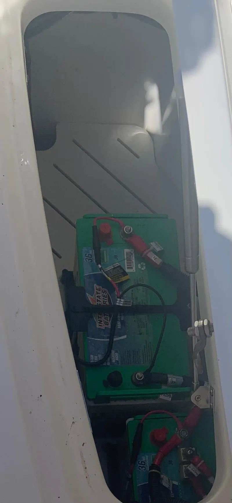 Slide: The Image of Battery compartment of a 2019 Boston Whaler 320 Vantage boat. - 10