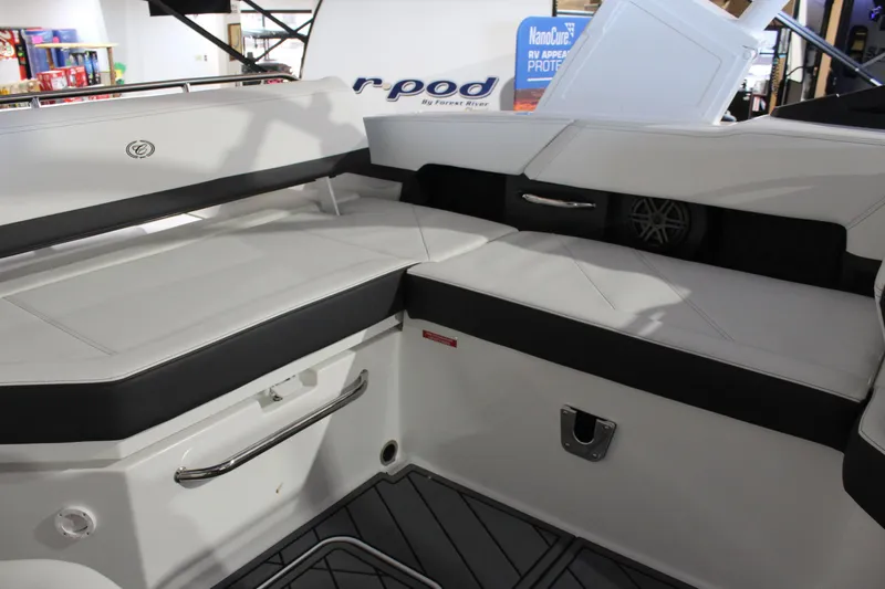 Slide: The Image of 2025 Cobalt R6 boat interior with sleek seating and modern design. - 25