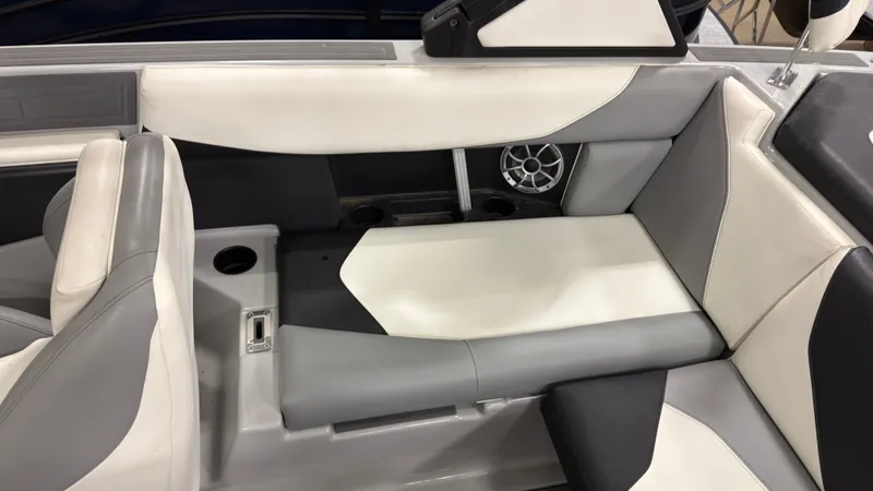 Slide: The Image of Interior of 2021 ATX Surf Boats 20 Type-S with gray and white seating. - 11