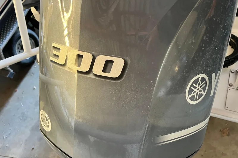 Slide: The Image of Yamaha 300 outboard motor on a 2020 Ranger Tugs 27 boat. - 19