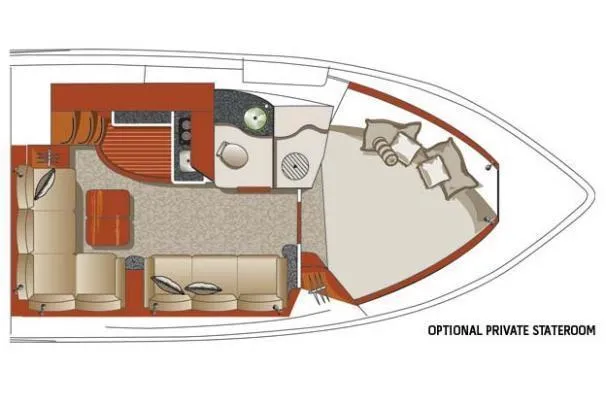 Slide: The Image of 2008 Four Winns V378 boat layout with optional private stateroom and seating area. - 47