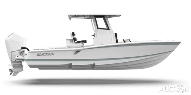 Slide: The Image of 2025 Blackfin 262 HB boat, side view, white hull, modern design. - 19