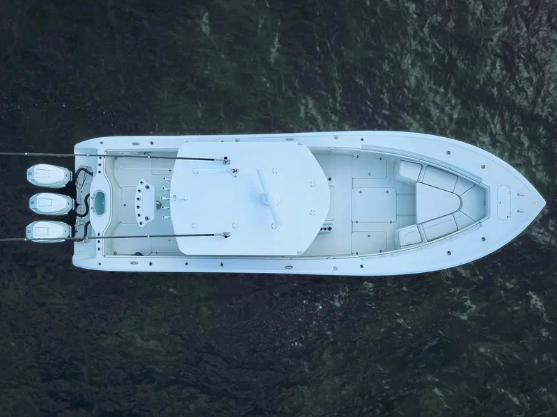 Slide: The Image of Aerial view of 2017 Yellowfin 39 Offshore boat on water. - 10