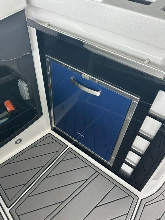 Slide: The Image of 2023 Monterey 378SS boat interior with sleek cabinetry and modern design. - 33