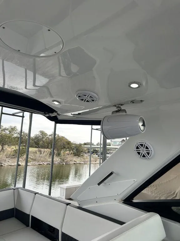 Slide: The Image of 2023 Monterey 378SS interior with cream seating and modern design elements. - 59