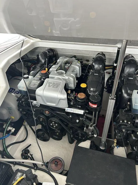 Slide: The Image of 2023 Monterey 378SS cabin interior with geometric-patterned bedding and wall-mounted TV. - 62