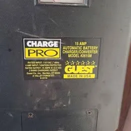 Slide: The Image of Charge Pro 15 Amp automatic battery charger label on Catalina Sloop, 1984 model. - 14