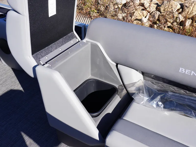 Slide: The Image of 2025 Bennington 20 SSB boat seat with open storage compartment. - 15