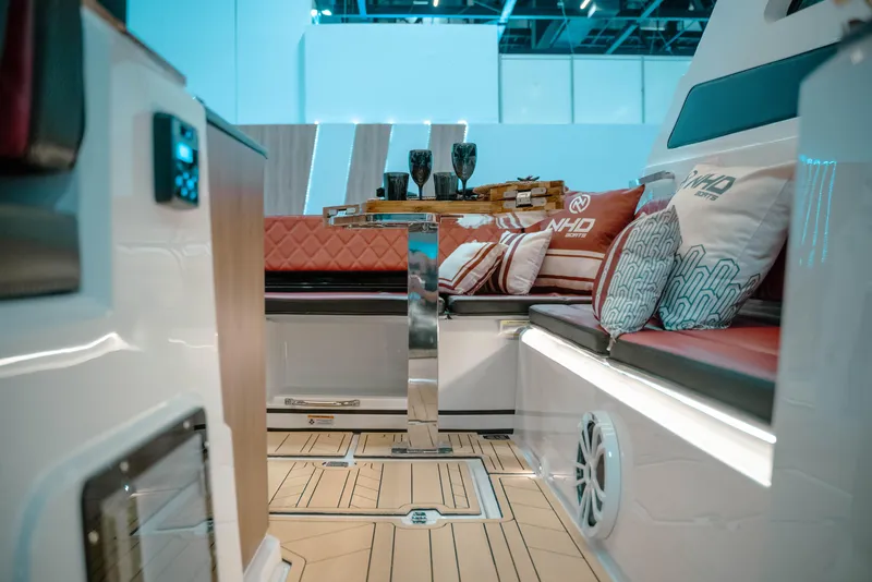 Slide: The Image of Luxurious interior of 2025 NHD 365 HT PLUS yacht with elegant seating and decor. - 16