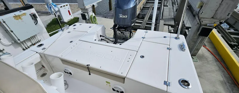 Slide: The Image of 2018 Robalo 246 Cayman boat with Yamaha 300 engine at dock. - 10