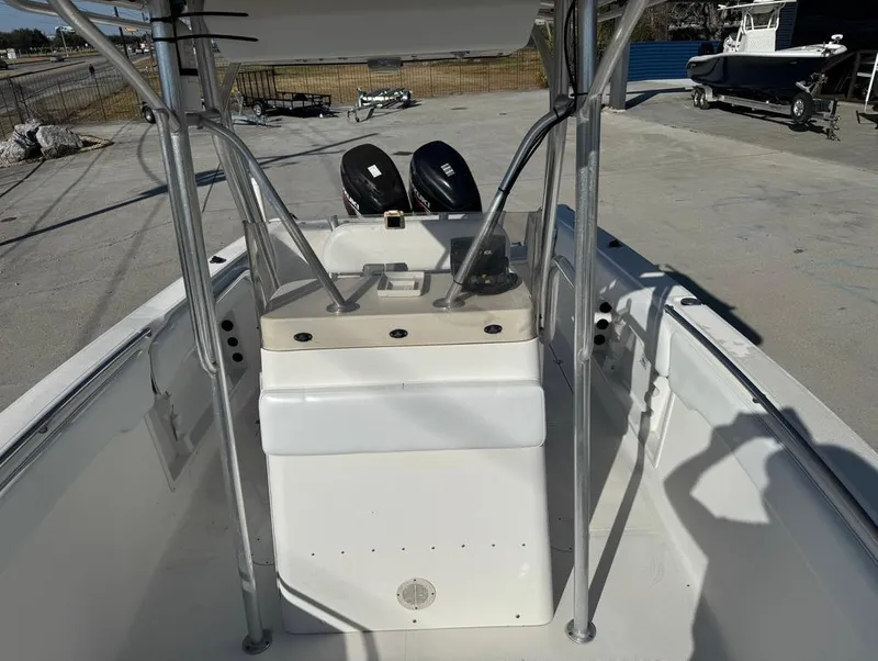 Slide: The Image of 2005 Sea Chaser 2600 CC boat interior with dual outboard motors. - 5