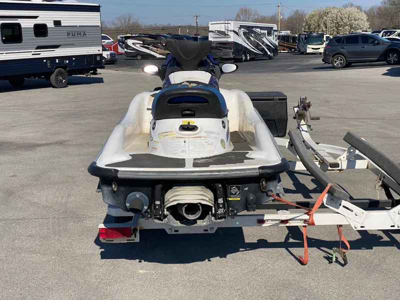 Slide: The Image of 2007 Kawasaki STX-12F jet ski on trailer in parking lot. - 17