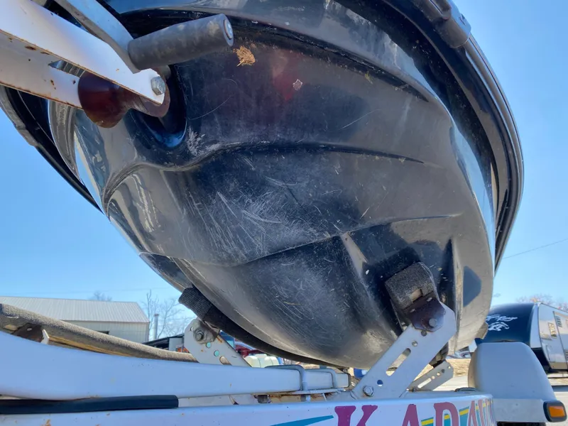 Slide: The Image of 2007 Kawasaki STX-12F jet ski on trailer, underside view. - 27