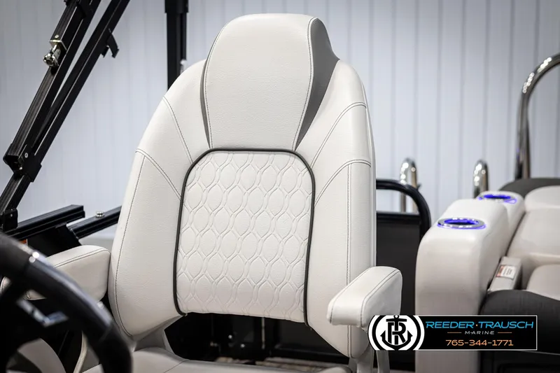 Slide: The Image of 2021 Avalon LSZ VRB boat seat with elegant white upholstery and modern design. - 36