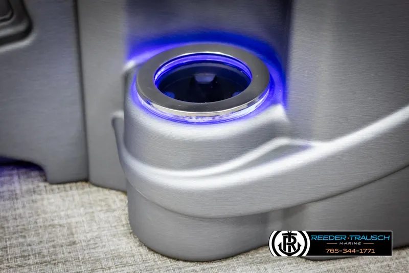 Slide: The Image of Cup holder with blue LED lighting in 2021 Avalon LSZ VRB boat interior. - 40