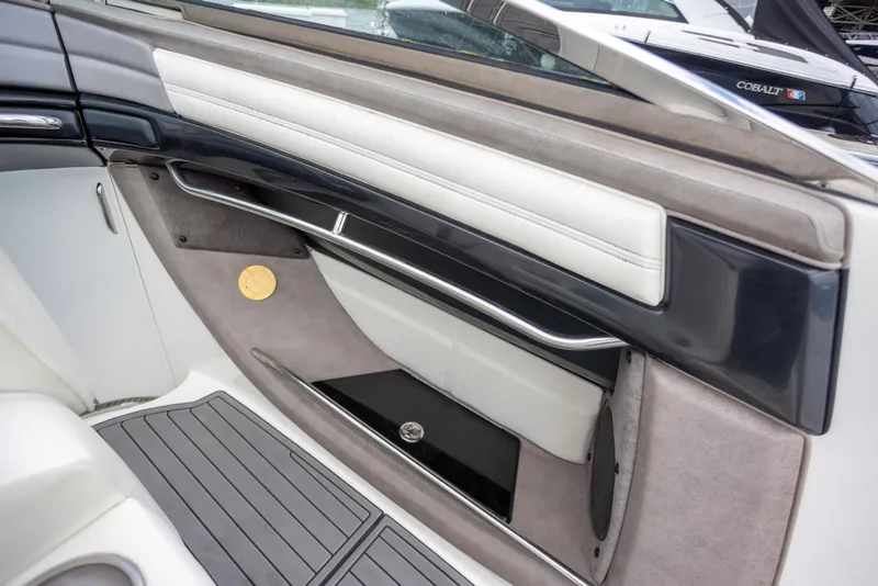 Slide: The Image of Interior of a 2005 Cobalt 343 boat, featuring sleek design and luxurious materials. - 16