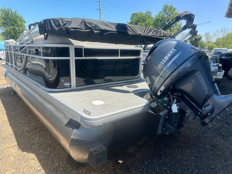 Slide: The Image of 2025 Godfrey 2086 CPX Sport-Tube Tritoon with Yamaha outboard motor, parked outdoors. - 6
