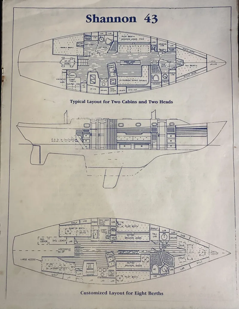 Slide: The Image of Blueprint of 1985 Shannon 43 Classic Cutter, showing cabin and berth layouts. - 5