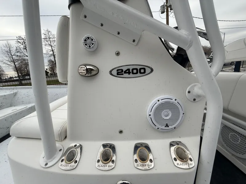 Slide: The Image of Blazer 2400 boat console with speakers and rod holders, 2012 model. - 15