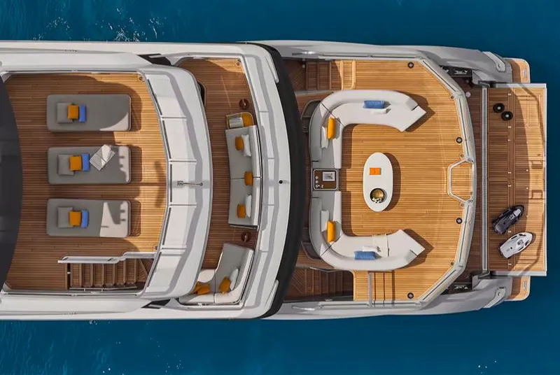 Slide: The Image of Top view of 2027 Azimut 38M Grande Trideck yacht with luxurious deck layout. - 6