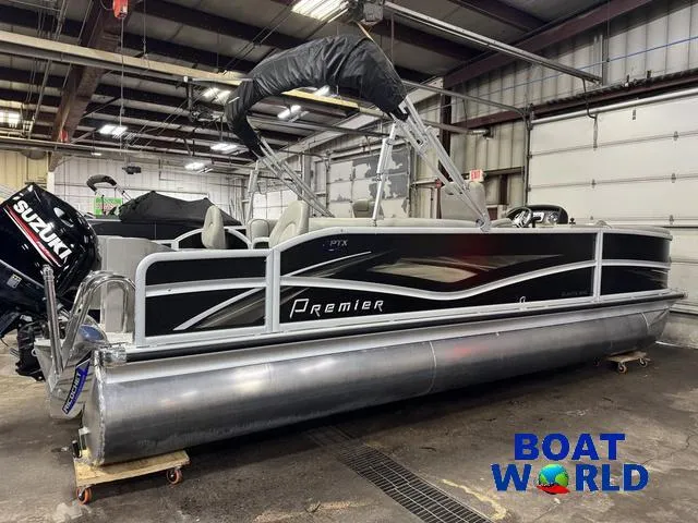 Slide: The Image of 2019 Premier Alante 240 DL pontoon boat in indoor storage at Boat World. - 10
